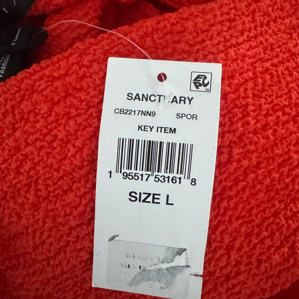 Sanctuary Textured‎ Button-Front Peplum Top Women's Spicy Orange Elbow Sleeve L